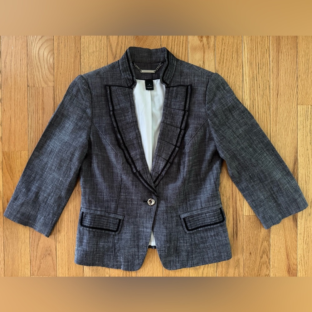White House Black Market Linen Blend One-Button Cropped Blazer